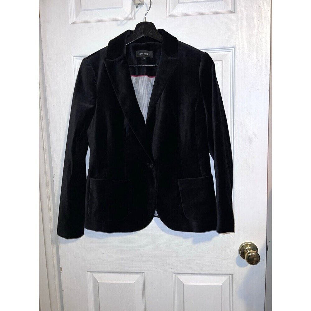 TALBOTS Black Velvet Jacket One Button Blazer Sz 4